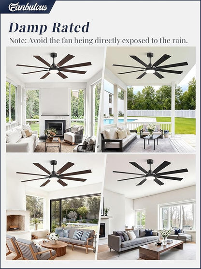 Fanbulous 65 Inch Ceiling Fan with Light and Remote, 6 Speeds Reversible DC Motor Ceiling Fans for Living Room Patio Garage, 3CCT Dimmable LED, 8 Wood Blades, Downrod Mount, Sloped Ceiling Compatible