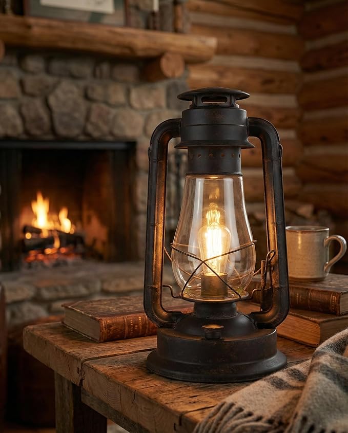 Electric Lantern Table lamp with dimmer with Hand Finished Rust Patina