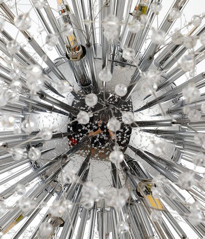 Modern Crystal Chandelier Firework, 31.4" Dandelion Crystal Chandelier Lighting Chrome, 16-Light Steel Large Pendant Sputnik Chandelier for Living Room Foyer