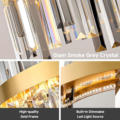 Gold Led Modern Crystal Chandelier: 39.3" Rectangle Linear 3 Color Dimmable Chandeliers for Dining Room Over Table-Luxury Rectangular Contemporary Oval Light Fixture for Living Room Bedroom Foyer