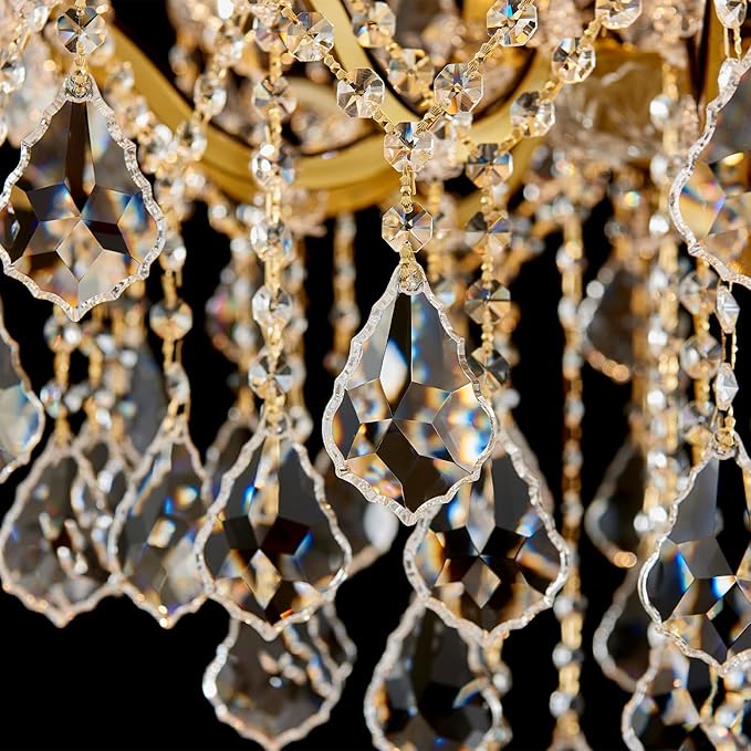 Brass Crystal Chandeliers for Dining Room 15 Lights Maria Theresa Chandeliers Modern Pendant Light Fixture Living Room Bedroom Entryway Kitchen 31.5" H x 30.7" D