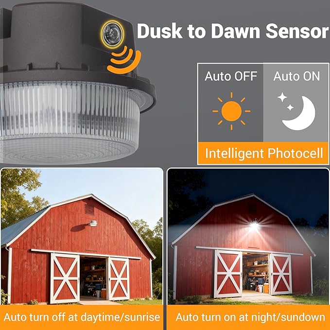 LED Barn Light Dusk to Dawn with Photocell, 55W 7500LM 5000K Daylight, 500W Incandescent/200W HID Replacement, Weather Resistant Outdoor Security Light for Yard, Garage, Farm, Porch