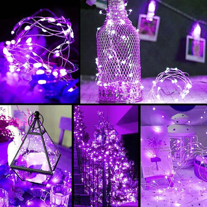 ZGWJ Fairy Lights Battery Operated, 24 Pack Purple Twinkle String Lights 20 LED 7FT Mason Jar Lights 3 Lighting Modes for Bedroom, Halloween, Christmas, Party Wedding Indoor and Outdoor Decoration