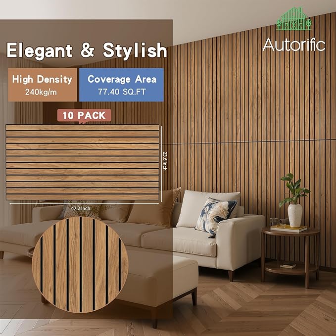 Wood Veneer Sound Panels, 10 Pack 47.2”x23.6” Wall Panels, Decorative Acoustic Panels for Walls, for Office,Home Theater,Studio,Living Room,Rustic Teak