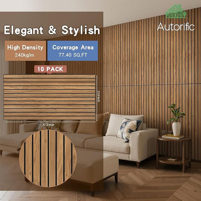 Wood Veneer Sound Panels, 10 Pack 47.2”x23.6” Wall Panels, Decorative Acoustic Panels for Walls, for Office,Home Theater,Studio,Living Room,Rustic Teak