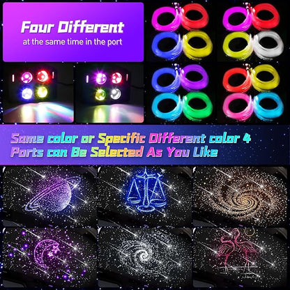 4 Colors 32W Twinkle & Meteor Car Starlight Headliner Kit, 2-in-1 Light Engine 860pcs*0.03in*13.1ft+240 RGBW Fiber Optic Cable Shooting Car Star Roof Lights, Ceiling Star Lights for Car Home Theater