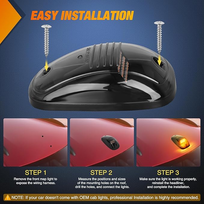 Nilight LED Cab Marker Lights 5 PCS 24 LED Smoke Lens Amber Clearance Roof Running Light Compatible with 2003-2018 Dodge Ram 1500 2500 3500 Pickup Trucks