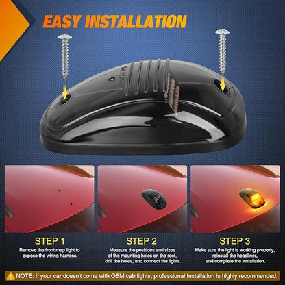 Nilight LED Cab Marker Lights 5 PCS 24 LED Smoke Lens Amber Clearance Roof Running Light Compatible with 2003-2018 Dodge Ram 1500 2500 3500 Pickup Trucks