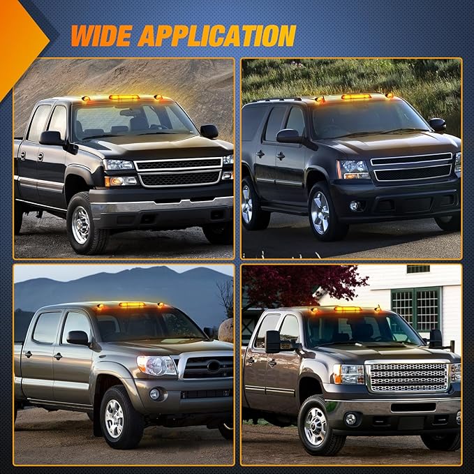 Nilight LED Cab Marker Lights 3 PCS Roof Running Light LED Smoke Lens Amber Cab Clearance Light Compatible with 2002-2007 Chevy Silverado GMC Sierra 1500 1500HD 2500 2500HD 3500