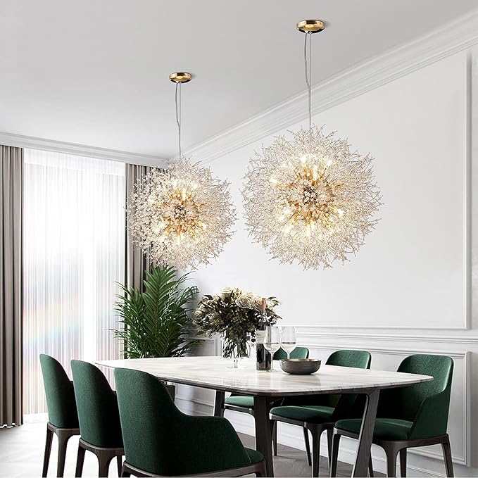 Modern Sputnik Chandelier, 16 Lights Dandelion Crystal Chandelier, Gold Firework Chandelier Pendant Light Fixture for Foyer Living Room Bedroom