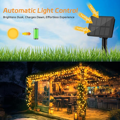cshare Solar Fairy Lights Outdoor Waterproof,39.4ft 120LED Solar String Lights for Outside 8 Modes 2 Packs for Patio Backyard Garden Deorations Warm White