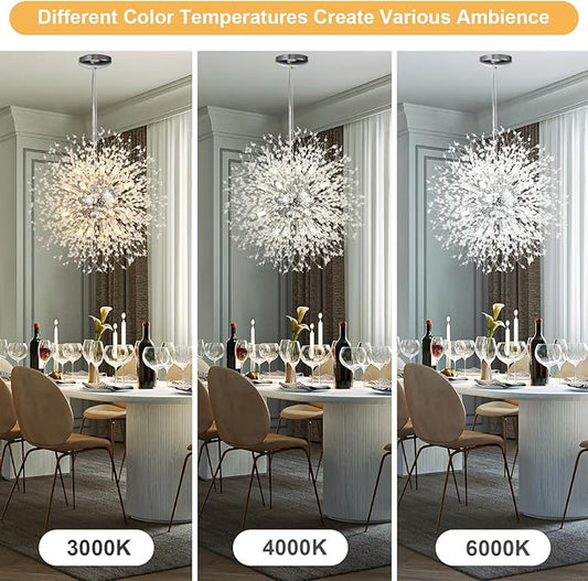 SineRise Modern Crystal Chandeliers Firework, Crystal Light Fixture, Dandelion Chandelier (16-Light, Chrome) for Foyer Hallway Entryway Kitchen Bedroom (Bulbs Not Included)