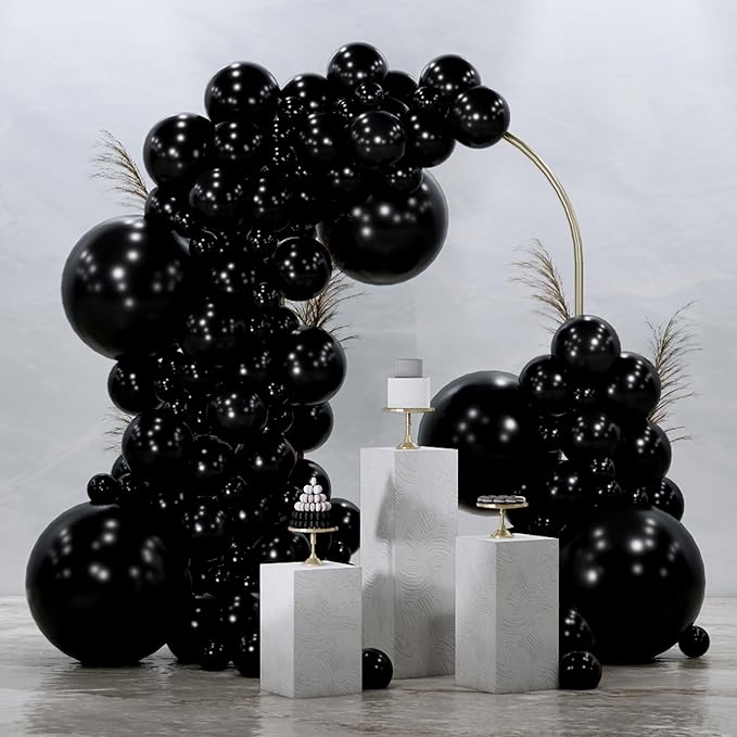 PartyWoo Black Balloons 145 pcs Different Sizes of 18 12 10 5 Inch Black Balloons Arch Kit Garland for Baby Shower Birthday Graduation Casino Gaming Anniversary Race Car Party Decorations Black-Y18