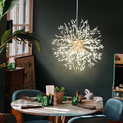 SineRise Modern Crystal Chandeliers Firework, Crystal Light Fixture, Dandelion Chandelier (8-Light, Gold) for Foyer Hallway Entryway Kitchen Bedroom