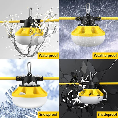 100FT LED Construction String Lights, 100W 10000LM Industrial Grade Temporary Work Lights with 10 Bulbs, Linkable 5000K Super Bright Weatherproof Lighting for Construction Site, Job Site,& Outdoor Use
