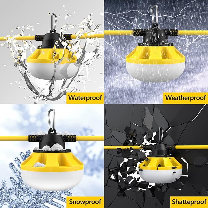 200FT Construction String Lights LED Industrial Grade Best for Construction Sites, Renovation, Walkways,Patio，Mine cave, Outdoor, and Other Outdoor Lighting Solutions Use,Free for Climbing Hook