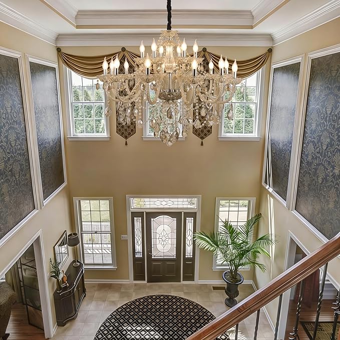Cognac Crystal Chandelier 18-Light for Living Room ，Modern K9 Crystal Chandeliers Lighting Pendant Light Fixtures for Dinning Room Staircase Lobby Foyer(Cognac 18 Lights)