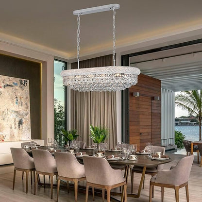 Crystal Chandeliers for Dining Room Light Fixtures Over Table, Modern Crystal Chandeliers for Kitchen lsland, 9 Lights Empire Style Chrome Luxury Lighting Fixtures for Living Room Bar L31 Inch