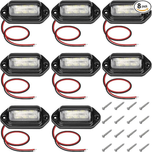ecocstm 8 PCS White LED License Plate Light, 6-SMD Waterproof Tag Lights, 12V-24V DC Lamp Taillight, Step Courtesy Light Dome Cargo Lights for Truck SUV Van RV Trailer