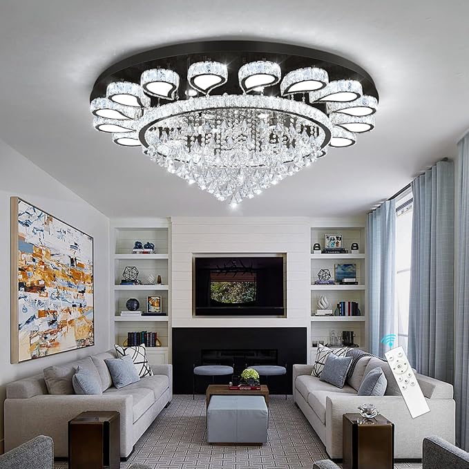 HAIXIANG Extra Large Chandelier for Living Room Crystal Chandeliers High Ceiling Light Fixtures Luxury Modern Dimmbale Lighting Black Lights for Entryway Foyer