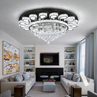 HAIXIANG Extra Large Chandelier for Living Room Crystal Chandeliers High Ceiling Light Fixtures Luxury Modern Dimmbale Lighting Black Lights for Entryway Foyer