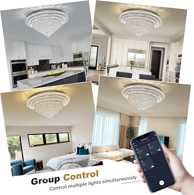 Miuyhji 40“ Elegant LED Crystal Raindrop Ceiling Light, Flush Mount Chandelier Light Fixture with Remote Control for Living Room Kitchen Island Bedroom Hallway Entryway Foyer(Dimmable)