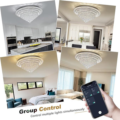 Miuyhji 40“ Elegant LED Crystal Raindrop Ceiling Light, Flush Mount Chandelier Light Fixture with Remote Control for Living Room Kitchen Island Bedroom Hallway Entryway Foyer(Dimmable)