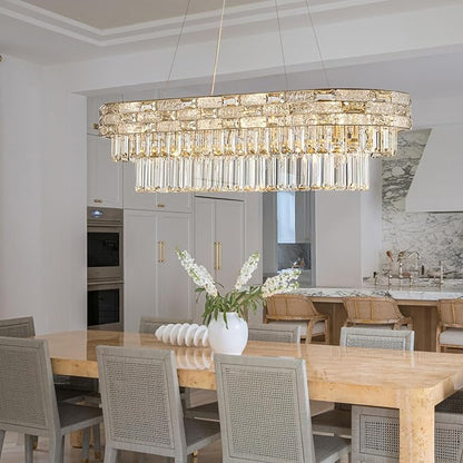 34.3" L Modern Crystal Chandeliers for Dining Room 12 Lights Gold Chandelier Large Luxury Chandelier Pendant Light Fixture, Kitchen Island,Entryway,Living Room 34.3" L x 8.7" H