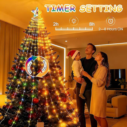Star String Lights, 350 LED Tree Waterfall Fairy Lights, Outdoor Waterproof Christmas Decoration Lights with Remote, 16FT X 9 Hanging LED Lamp for Garden Yard Wedding Birthday Halloween Festival
