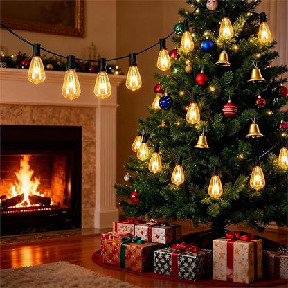 Elevon Led Light Bulb Outdoor String Lights 25 Ft, Waterproof Christmas Lights Patio ST38 Vintage Edison Bulbs (1 Spare), Outside Warm White Hanging Shatterproof Light Waterproof