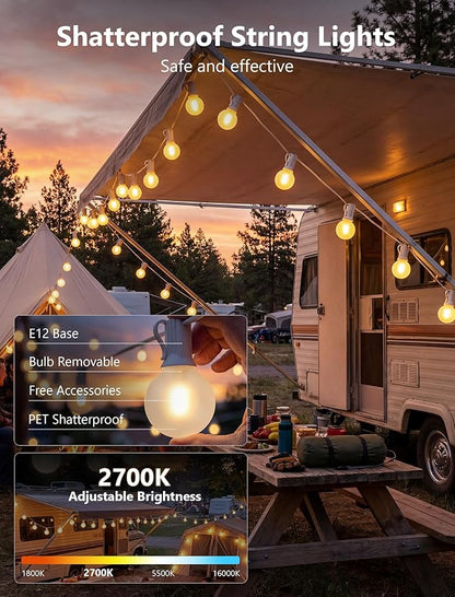 25FT G40 LED Frosted Outdoor String Lights, Globe String Lights with 27 Edison Shatterproof Bulbs(2 Spare), Decorative Lights for Bedroom Bistro Café Wedding, Warm White, White Wire