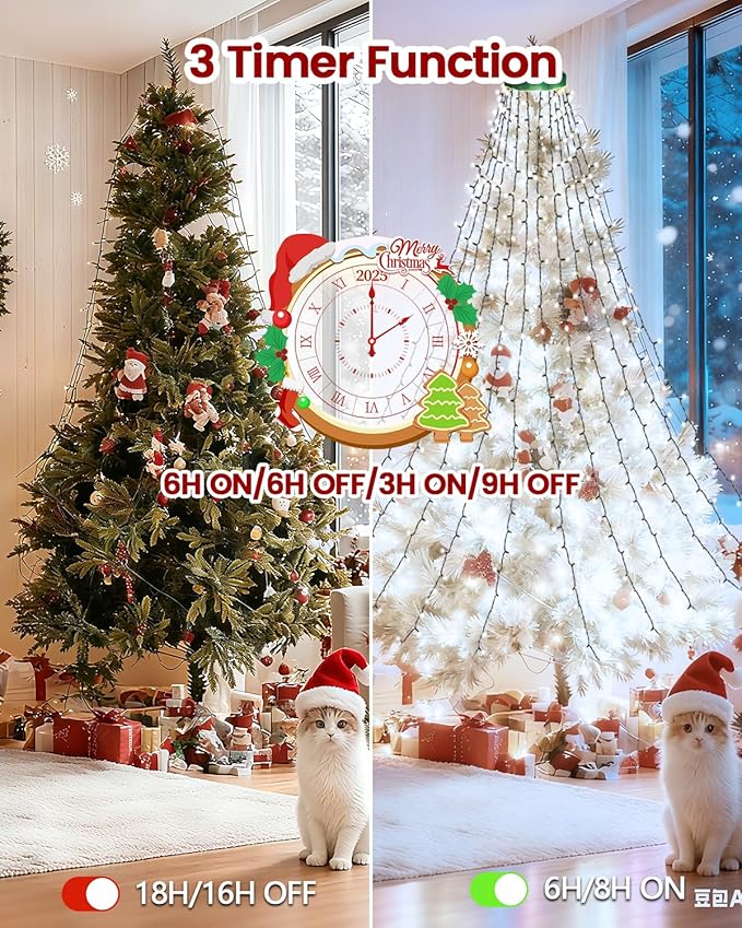 2025 New Christmas Tree Lights Indoor with Voice Control & Remote | 448LED Waterfall Tree Topper Lights with 12 Modes & Timer, 7FT x 16 Lines Cascading Twinkle Lights for 7FT Xmas Decor(Cool White)