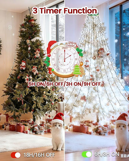 2025 New Christmas Tree Lights Indoor with Voice Control & Remote | 448LED Waterfall Tree Topper Lights with 12 Modes & Timer, 7FT x 16 Lines Cascading Twinkle Lights for 7FT Xmas Decor(Cool White)