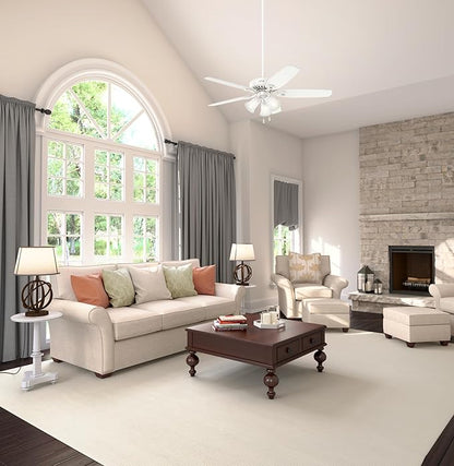 Hunter 52 inch Indoor Ceiling Fan with LED Lights - White Ceiling Fan with Pull Chain, For Bedroom or Living Room, Standard Mount, No Remote, 5 Blades, Includes Bulbs - Builder Plus 53236, Snow White