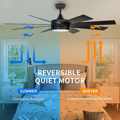 YITAHOME Black 60 Inch Ceiling Fan with Light and Remote, DC Fanlight for Indoor, Modern Light Fan with Reversible 6 Speeds, 3 Color Temperatures, Memory Function, Quiet Motor