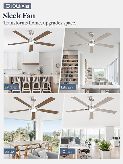 60 Inch Ceiling Fan with Lights and Remote, Smart APP Control, Dimmable with All-Setting Memory, Quiet DC Motor Reversible Blades, Damp Rated Modern Ceiling Fan for Bedroom Patio Living Room