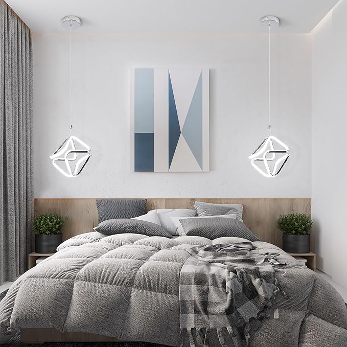 Modern Pendant Light Fixtures,6000K Cool White Chrome Led Pendant Lights for Kitchen Island,Adjustable Kitchen Island Hanging Light Fixture for Dining Room Bedroom Sink, 1 Pack