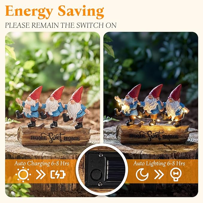 PETAFLOP Solar Gnome Garden Decor,Home Sweet Home Gnomes Outdoor Decorations for Yard Patio Balcony Pathway Lawn, Birthday Housewarming Gifts for Women Mom Grandma