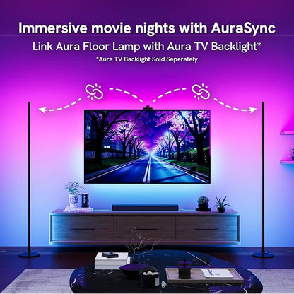 Aura Labs LED Corner Floor Lamp - RGBICW 4 Billion Colors - 90+ CRI & 1000 Lumens - App & Voice Control, Music Sync LED Lights - Standing Floor Lamp - Ambient Lighting - Bedroom, Living Room - 53 Inch