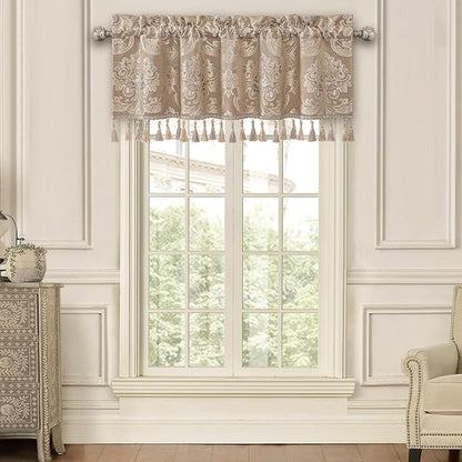 Loom and Mill Luxury Valances for Windows, Elegant Damask Thick Window Treatment Curtains Valance with Handmade Tassels for Living Room, Bedroom Party Banquet Decorations (54" x 18", Light Coffee)