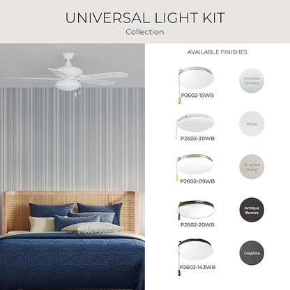Progress Lighting 2-Light Ceiling Fan Light Kit for AirPro Collection Ceiling Fans, Modern Tranisitonal Style with Wide Low Profile Opal Glass Diffuser, Includes 2 LED Light Bulbs, White