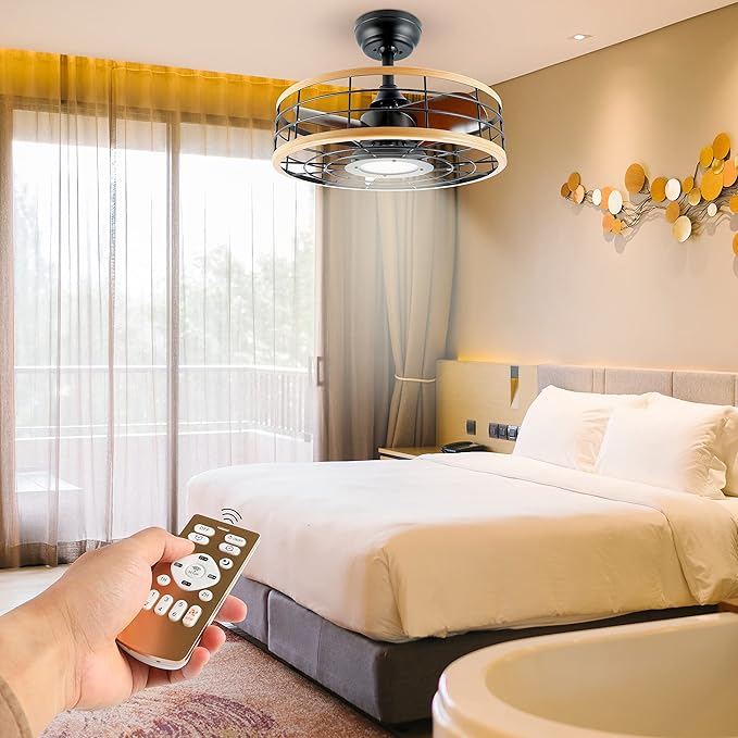 InfiniPower 16” ceiling fans with lights and remote, Caged Ceiling Fan with Reversible Motor for Different Seasons, Quiet and Energy Saving, 6 level Speeds