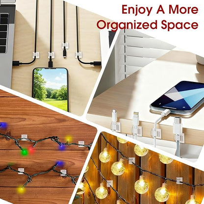 Latoxcaa 120PCS Heavy-Duty Adhesive Cable Clips, Clear Traceless Cord Organizer & Wire Holders for Wall, Desk, Car, LED Strips and Outdoor Lights (Small)