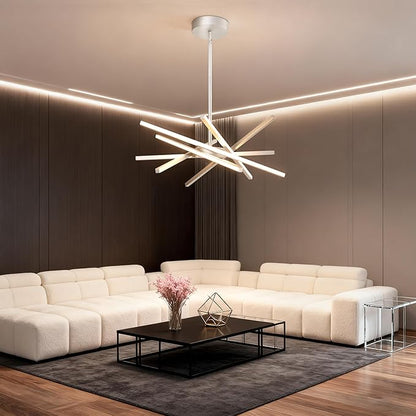 Modern Silver Chandeliers Ceiling 36W LED Pendant Light Embedded Mount Chandeliers，LED 6-Lights Linear Pendant Light for Kitchen Island Dining Room Bedroom Living Room Entryway，L23.62"*0.59"/6