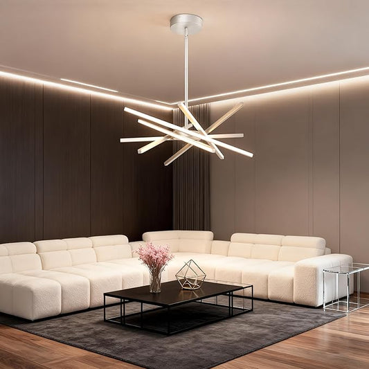 Modern Silver Chandeliers Ceiling 36W LED Pendant Light Embedded Mount Chandeliers，LED 6-Lights Linear Pendant Light for Kitchen Island Dining Room Bedroom Living Room Entryway，L23.62"*0.59"/6