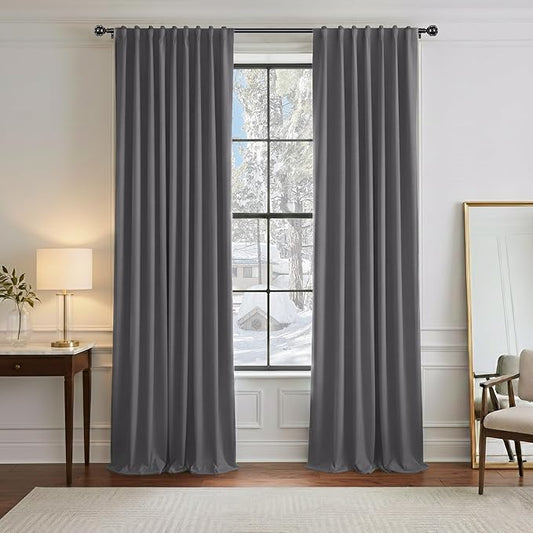 PONY DANCE Grey Blackout Curtains 96 inch Long, Room Darkening Curtains for Bedroom, Thermal Insulated Drapes for Living Room Window Treatment, Back Tab/Rod Pocket, 52 x 96 Inch,2 Panels Set, Grey