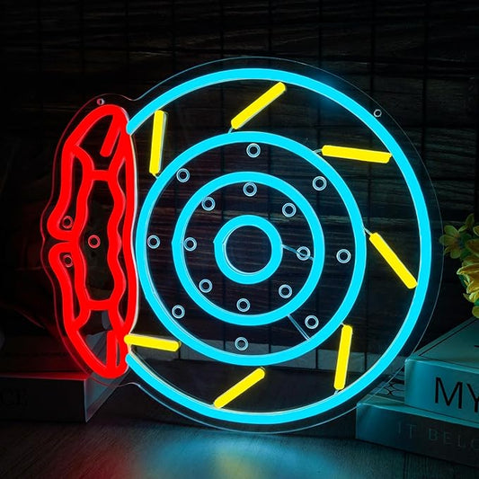 Brake Pads Neon Sign - LED Garage Wall Decor for Car Lovers & Racing Fans, Dimmable USB Powered Man Cave Light, Car Enthusiast Gifts for Workshop Bar(13.2 * 12inch)