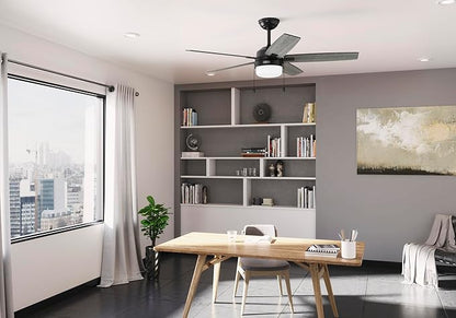 Hunter 52 inch Indoor Ceiling Fan with LED Light - Black Ceiling Fan with Pull Chain, For Bedroom or Living Room, Standard Mount, No Remote, 5 Blades, Includes Bulbs - Anisten 52485, Matte Black
