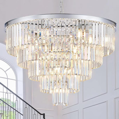 CATINER Large Crystal Chandeliers Modern Chrome 30” Chandelier for Foyer Staircase Luxury 5 Tiers 16 Lights K9 Ceiling Pendant Lighting Fixture for Living Room Dining Room Bedroom