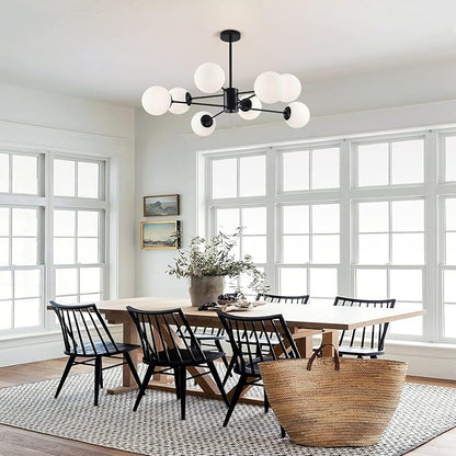 KCO Lighting Black Sputnik Chandelier Ceiling Mount 8-Light Glass Globe Sputnik Chandelier Mid Century Modern Chandelier Light Fixture Kitchen Island Sputnik (Black+White)